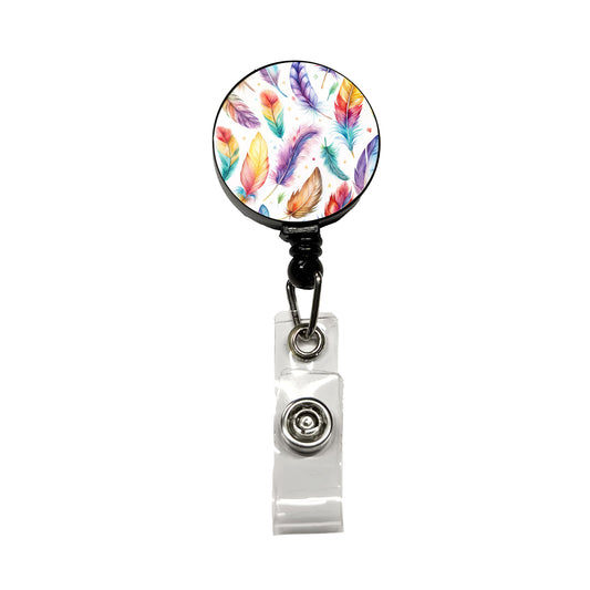 Feathers Watercolor Retractable ID Key Card Name Tag Badge Holder with Clip
