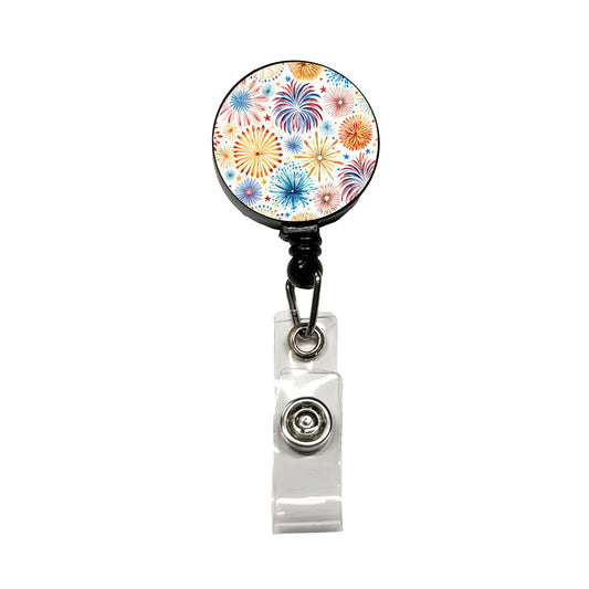 Fireworks Colorful Patriotic Fourth of July Retractable ID Key Card Name Tag Badge Holder with Clip