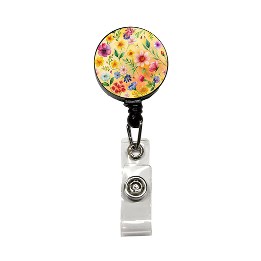 Flowers Yellow Background Watercolor Retractable ID Key Card Name Tag Badge Holder with Clip