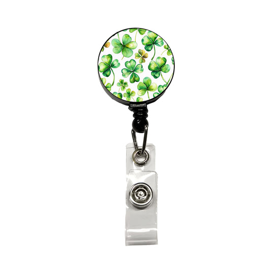 Four Leaf Clovers Ireland St. Patrick's Day Retractable ID Key Card Name Tag Badge Holder with Clip