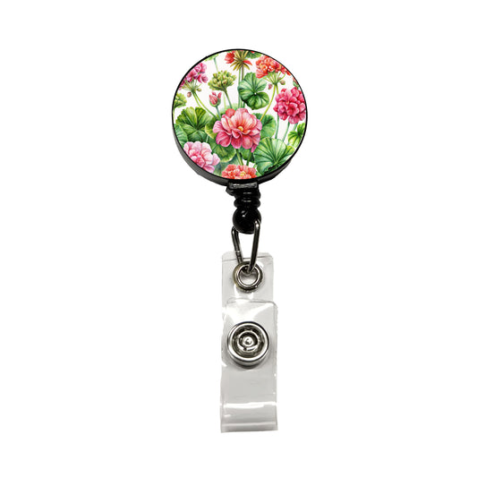 Geraniums Flowers Watercolor Retractable ID Key Card Name Tag Badge Holder with Clip