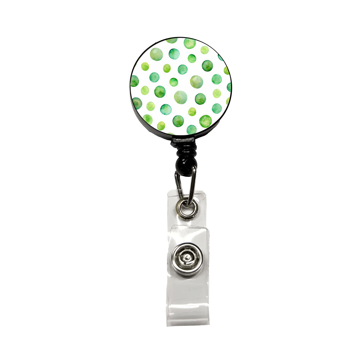Green Polka Dots Fun White Background Retractable ID Key Card Name Tag Badge Holder with Clip