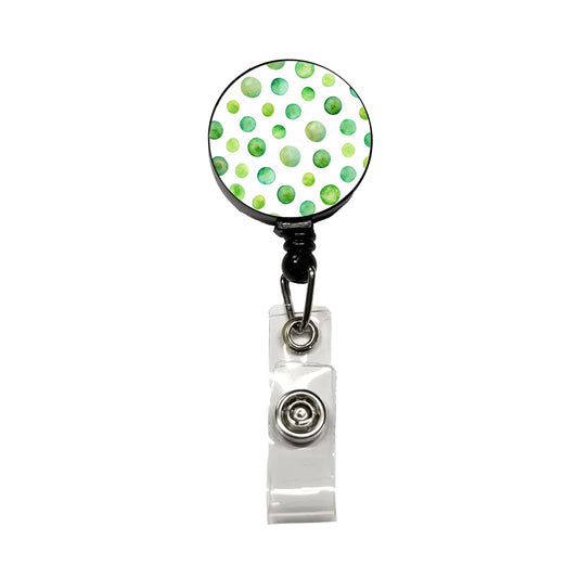 Green Polka Dots Fun White Background Retractable ID Key Card Name Tag Badge Holder with Clip