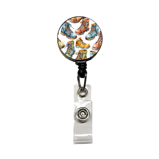 Hiking Boots Hikers Watercolor Retractable ID Key Card Name Tag Badge Holder with Clip