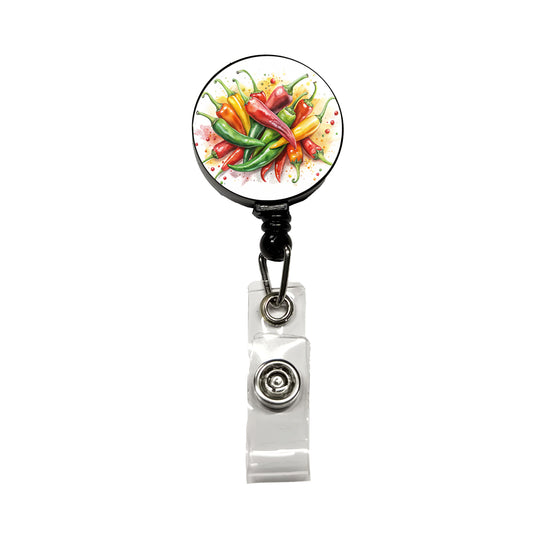 Hot Peppers Jalapenos Spicy Watercolor Retractable ID Key Card Name Tag Badge Holder with Clip