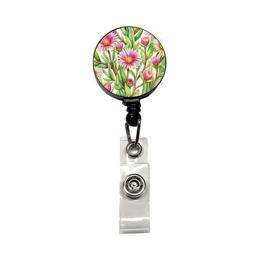 Ice Plant Flowers Watercolor Retractable ID Key Card Name Tag Badge Holder with Clip
