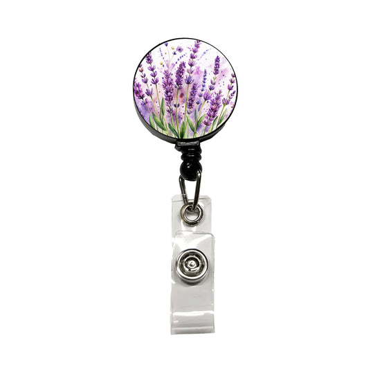 Lavender Flowers Watercolor Retractable ID Key Card Name Tag Badge Holder with Clip