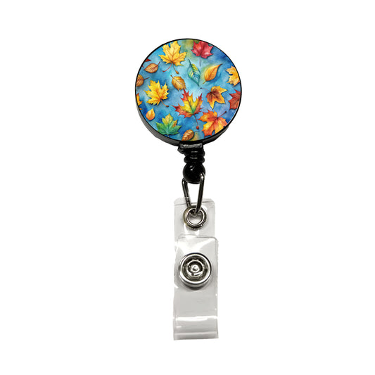Leaves Blue Background Watercolor Retractable ID Key Card Name Tag Badge Holder with Clip