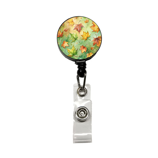 Leaves Green Background Watercolor Retractable ID Key Card Name Tag Badge Holder with Clip