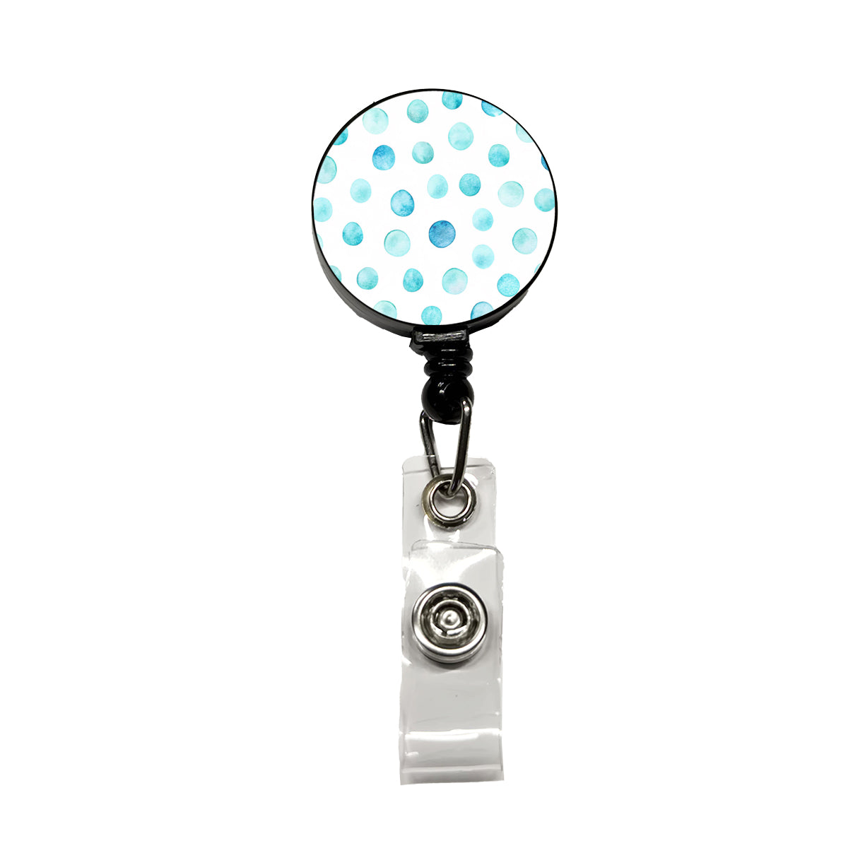 Light Blue Polka Dots White Retractable ID Key Card Name Tag Badge Holder with Clip