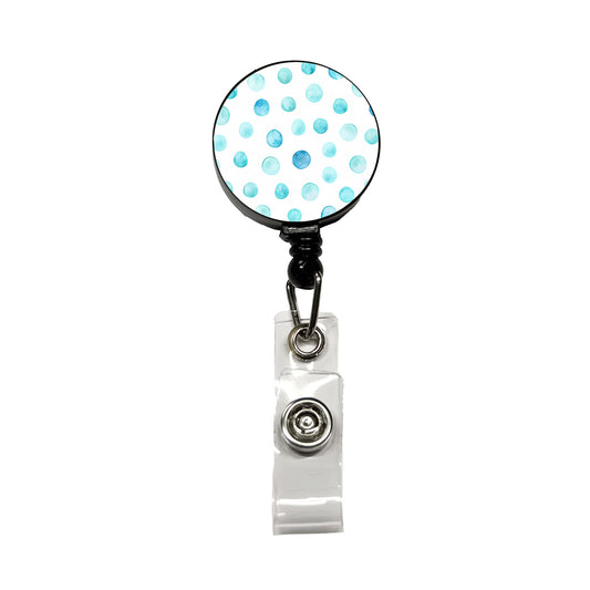 Light Blue Polka Dots White Retractable ID Key Card Name Tag Badge Holder with Clip