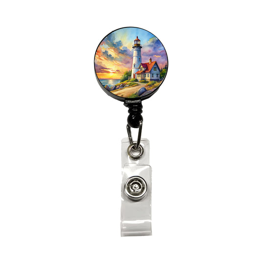 Lighthouse Beautiful Sky Watercolor Retractable ID Key Card Name Tag Badge Holder with Clip