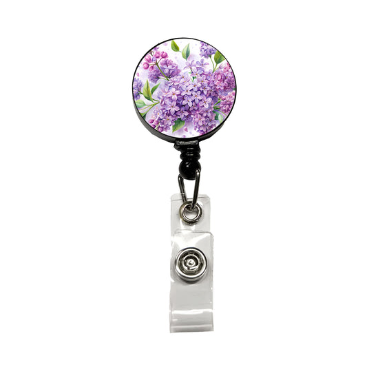 Lilac Flowers Watercolor Retractable ID Key Card Name Tag Badge Holder with Clip