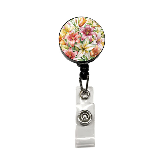 Lilies Lily Flower Watercolor Retractable ID Key Card Name Tag Badge Holder with Clip