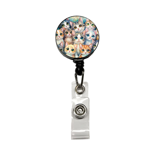 Lots Of Adorable Cats Watercolor Retractable ID Key Card Name Tag Badge Holder with Clip