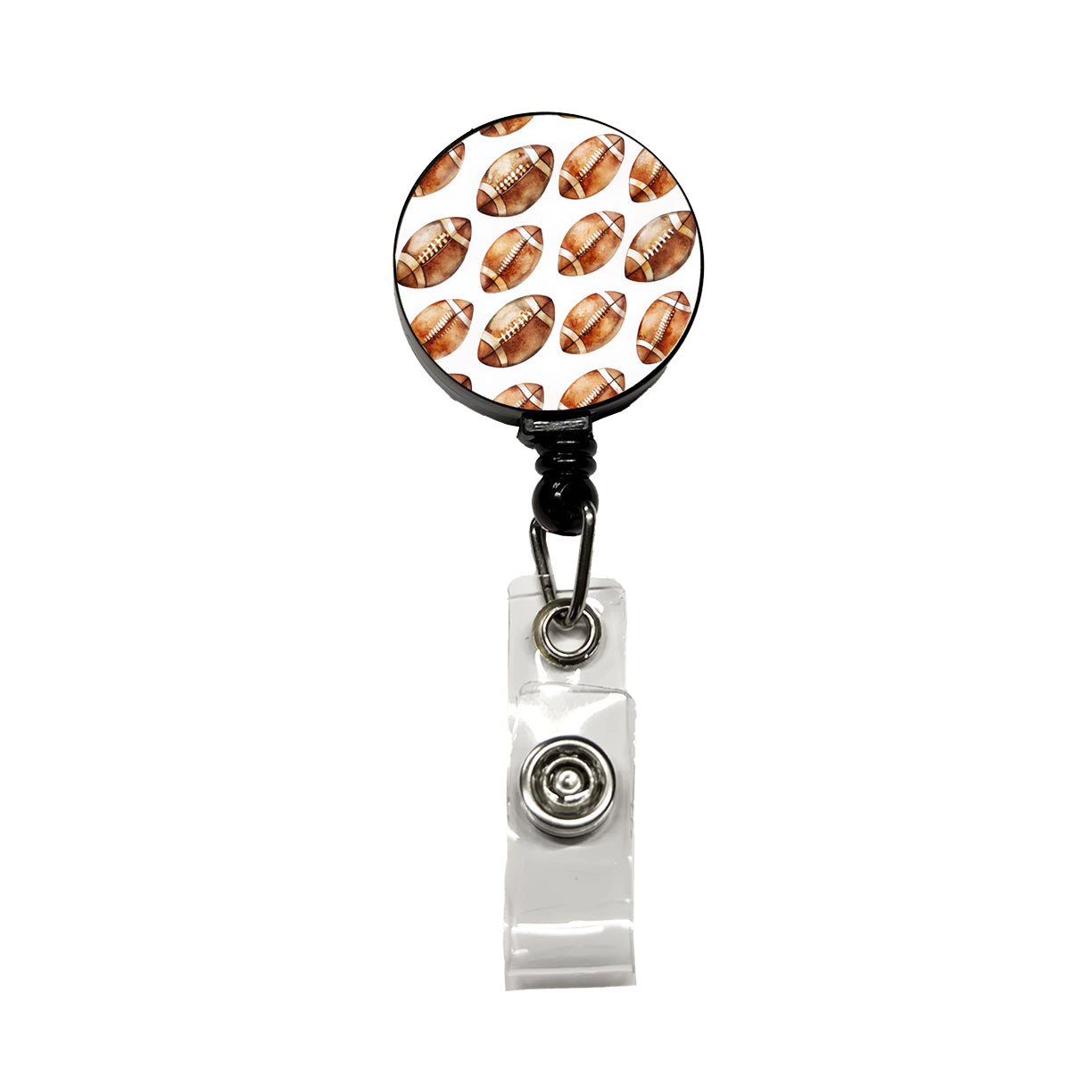 Lots Of Brown Footballs Retractable ID Key Card Name Tag Badge Holder with Clip