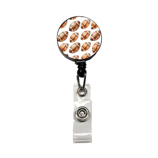 Lots Of Brown Footballs Retractable ID Key Card Name Tag Badge Holder with Clip