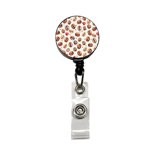 Lots Of Coffee Beans Hearts Retractable ID Key Card Name Tag Badge Holder with Clip