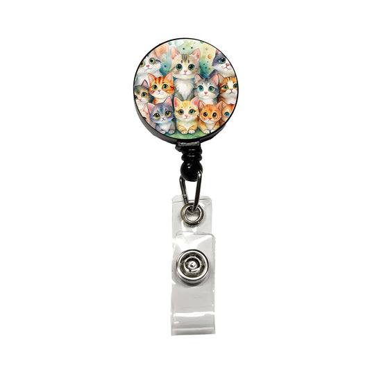 Lots Of Cute Cats Watercolor Retractable ID Key Card Name Tag Badge Holder with Clip