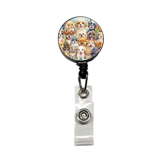Lots Of Cute Dogs Watercolor Retractable ID Key Card Name Tag Badge Holder with Clip