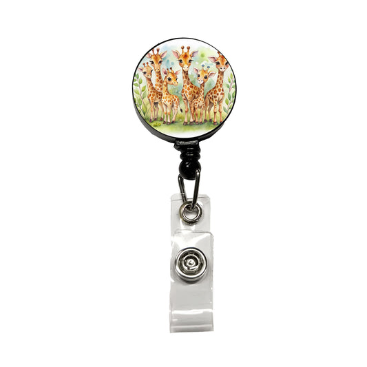 Lots Of Cute Giraffes Watercolor Retractable ID Key Card Name Tag Badge Holder with Clip