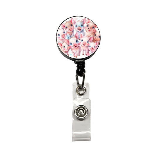 Lots Of Cute Pigs Watercolor Retractable ID Key Card Name Tag Badge Holder with Clip