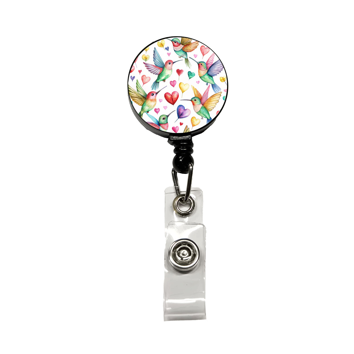 Lots Of Hummingbirds And Hearts Retractable ID Key Card Name Tag Badge Holder with Clip