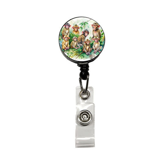 Lots Of Monkeys Watercolor Retractable ID Key Card Name Tag Badge Holder with Clip