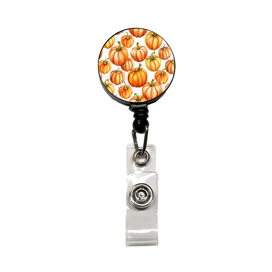Lots Of Orange Pumpkins Fall Autumn Halloween Retractable ID Key Card Name Tag Badge Holder with Clip