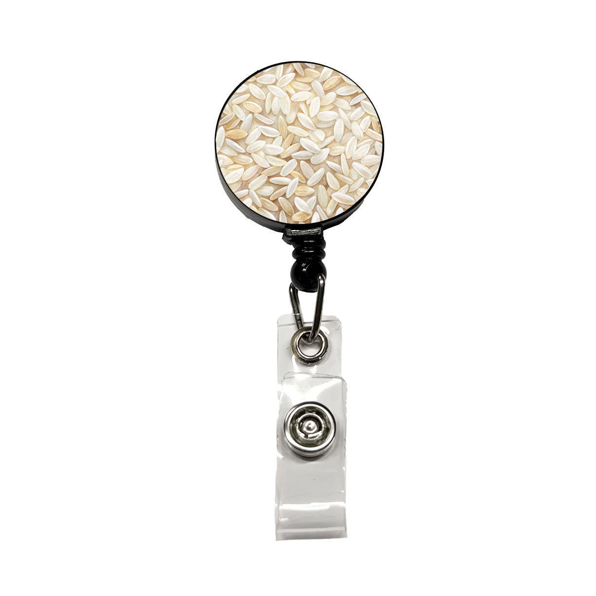 Lots Of White Rice Retractable ID Key Card Name Tag Badge Holder with Clip