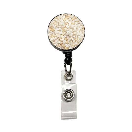 Lots Of White Rice Retractable ID Key Card Name Tag Badge Holder with Clip