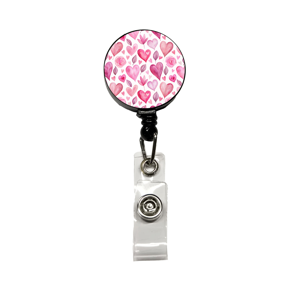 Love Pink Hearts Valentine's Day Retractable ID Key Card Name Tag Badge Holder with Clip
