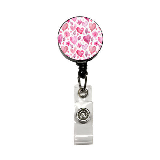 Love Pink Hearts Valentine's Day Retractable ID Key Card Name Tag Badge Holder with Clip