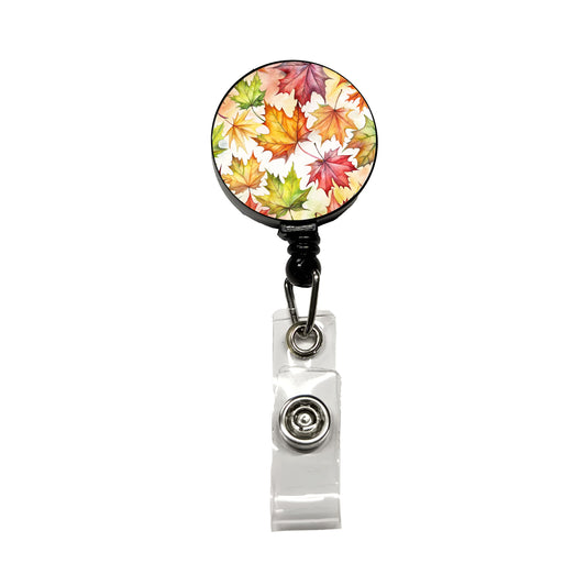 Maple Leaves Watercolor Retractable ID Key Card Name Tag Badge Holder with Clip