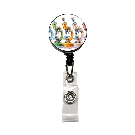 Microscopes In A Row Science Scientist Lab Anatomy Teacher Retractable ID Key Card Name Tag Badge Holder with Clip