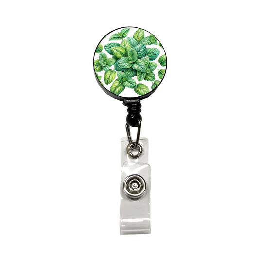 Mint Leaves Watercolor Retractable ID Key Card Name Tag Badge Holder with Clip