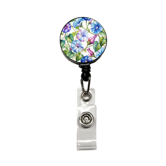 Morning Glories Flowers Watercolor Retractable ID Key Card Name Tag Badge Holder with Clip