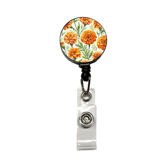 Orange Marigolds Flowers Watercolor Retractable ID Key Card Name Tag Badge Holder with Clip
