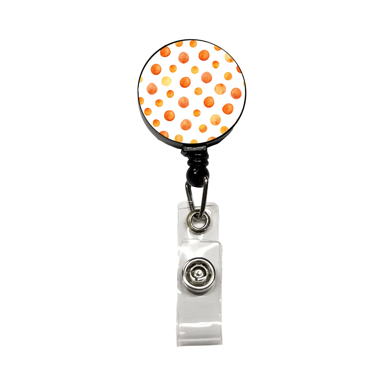 Orange Polka Dots Fun White Background Retractable ID Key Card Name Tag Badge Holder with Clip