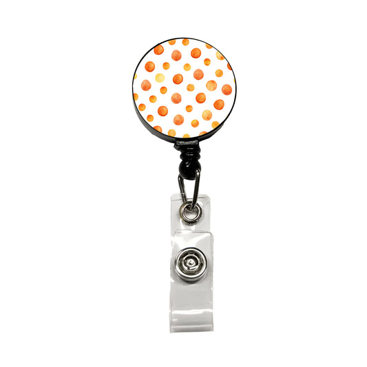 Orange Polka Dots Fun White Background Retractable ID Key Card Name Tag Badge Holder with Clip