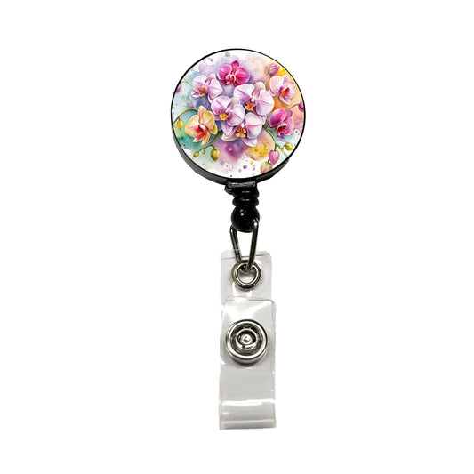 Orchids Flowers Watercolor Retractable ID Key Card Name Tag Badge Holder with Clip