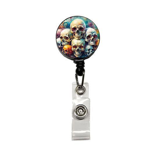 Overlapping Skulls Watercolor Retractable ID Key Card Name Tag Badge Holder with Clip