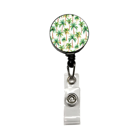 Palm Trees Pattern Watercolor Retractable ID Key Card Name Tag Badge Holder with Clip