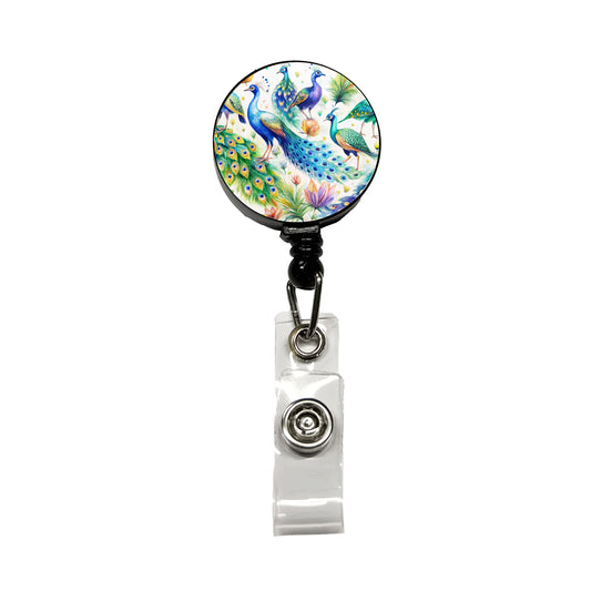 Peacocks Beautiful Birds Watercolor Retractable ID Key Card Name Tag Badge Holder with Clip