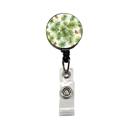 Pine Needles Watercolor Retractable ID Key Card Name Tag Badge Holder with Clip