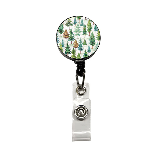 Pine Trees Forest Retractable ID Key Card Name Tag Badge Holder with Clip