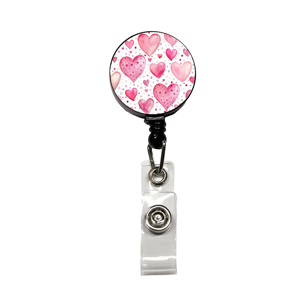 Pink Hearts Polka Dots Valentine's Love Anniversary Retractable ID Key Card Name Tag Badge Holder with Clip