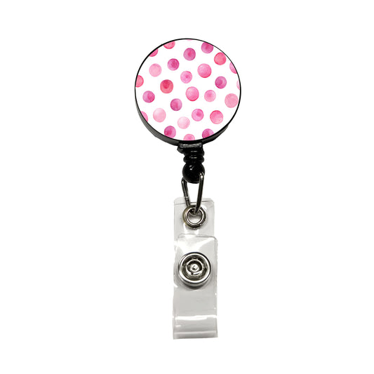 Pink Polka Dots White Background Retractable ID Key Card Name Tag Badge Holder with Clip