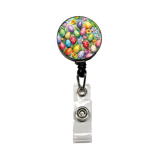 Pretty Easter Eggs Flowers Watercolor Retractable ID Key Card Name Tag Badge Holder with Clip