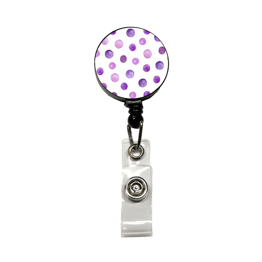 Purple Polka Dots Fun White Background Retractable ID Key Card Name Tag Badge Holder with Clip